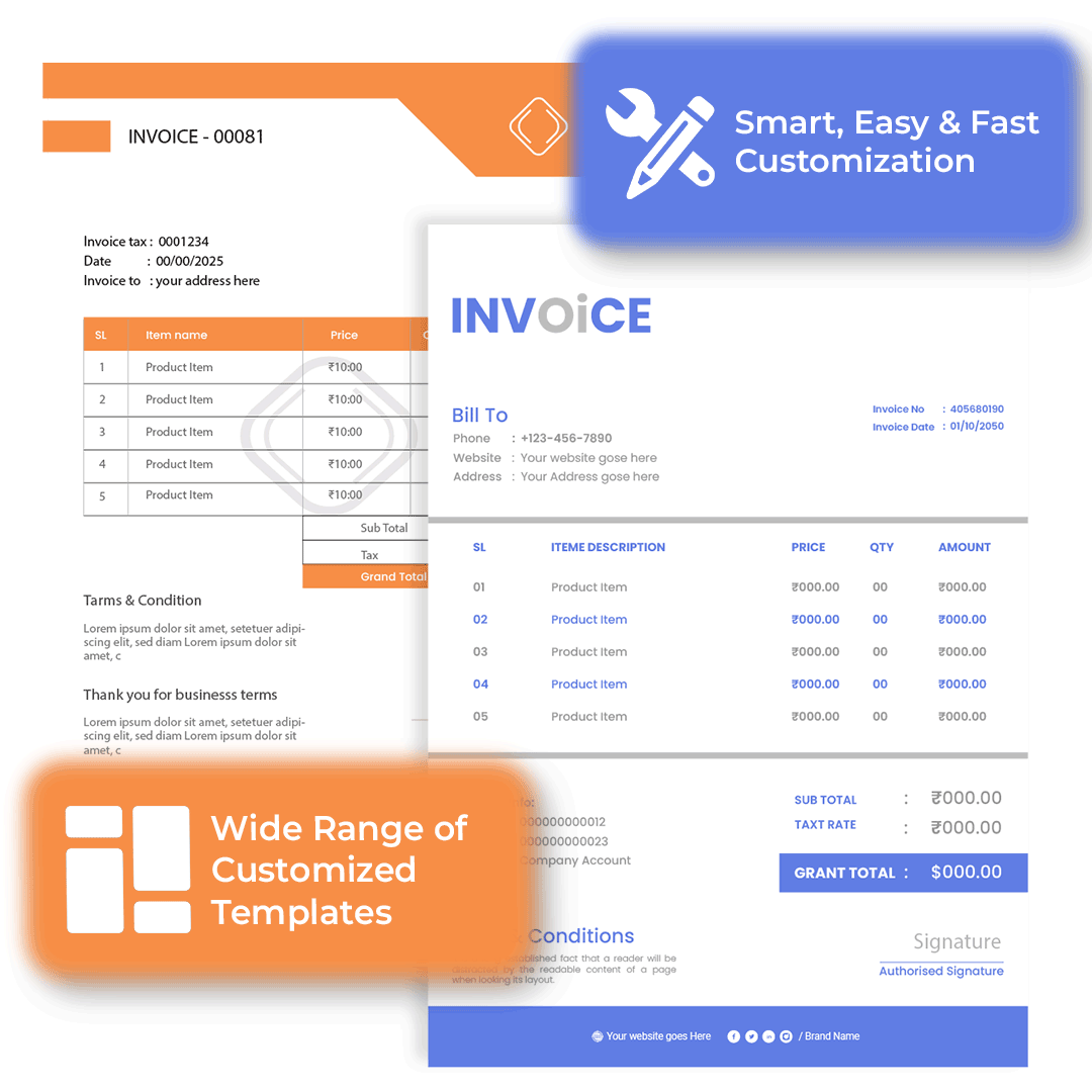 Customize sale and purchase invoice Template gst billing software