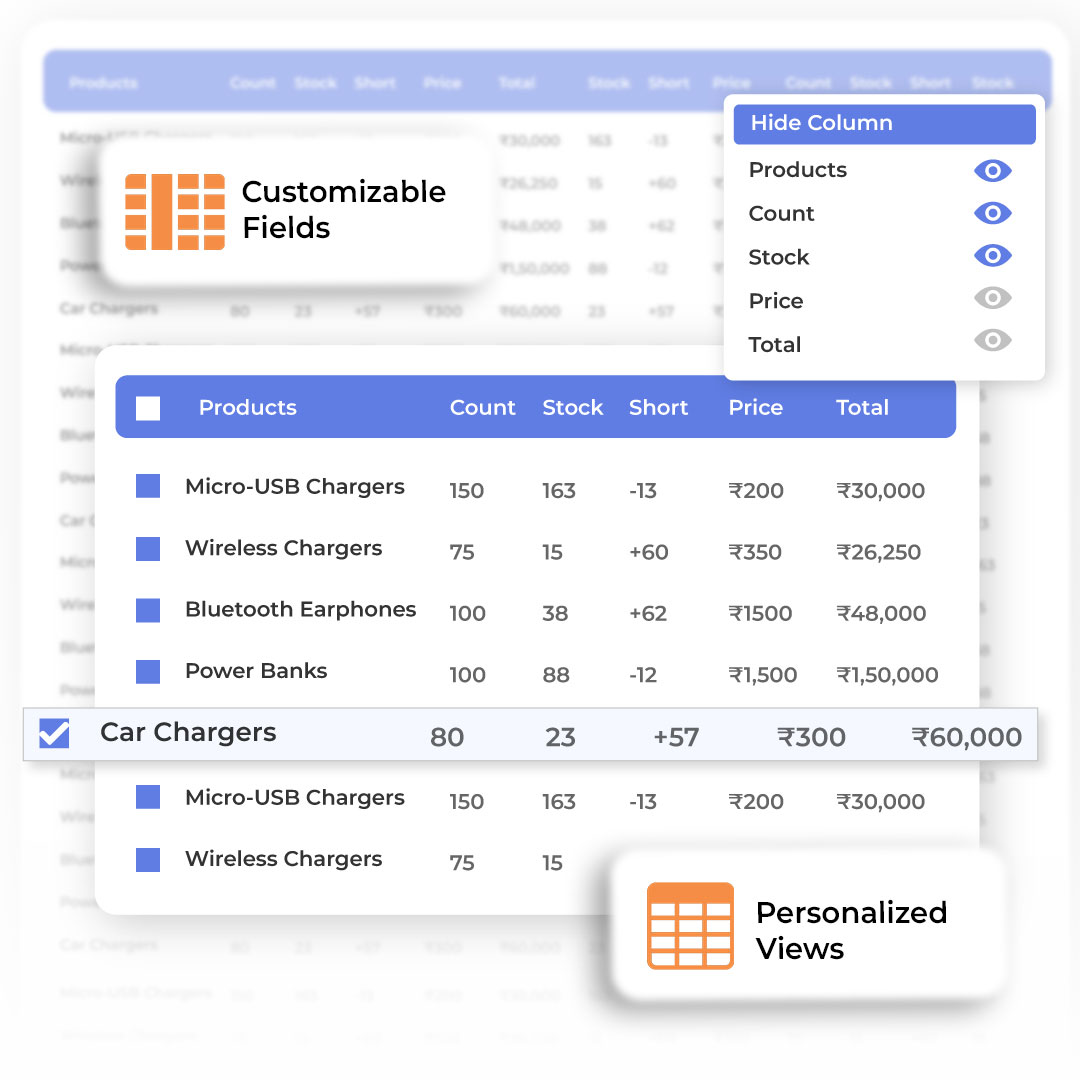 Dynamic Table Customization of GST Billing Software