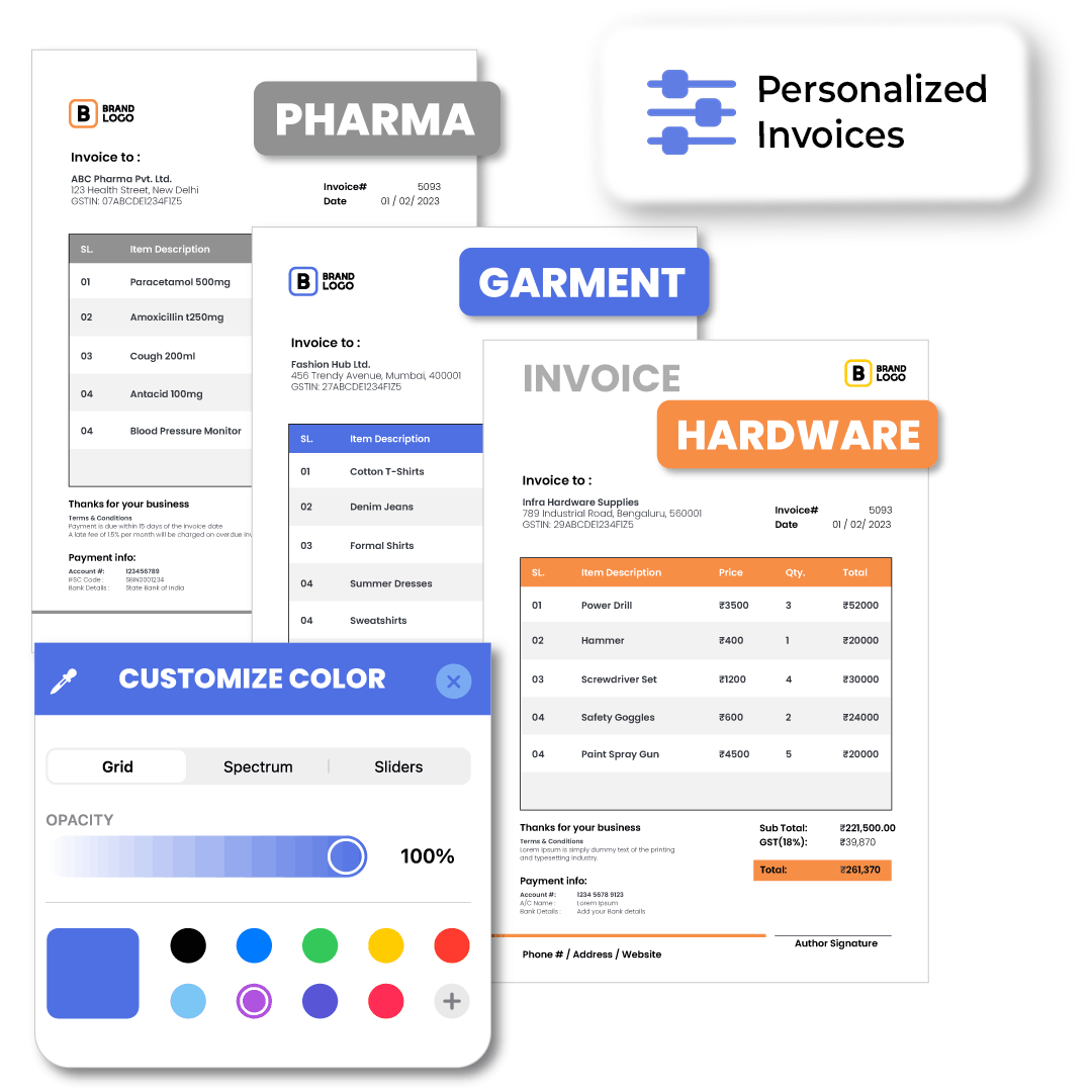 Custom Invoice GST Billing Software